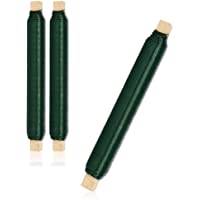 com-four® 3X Juego de Alambre para Envolver Flores - Alambre para Plantas - Alambre Verde Enrollado en un Palo de Madera…
